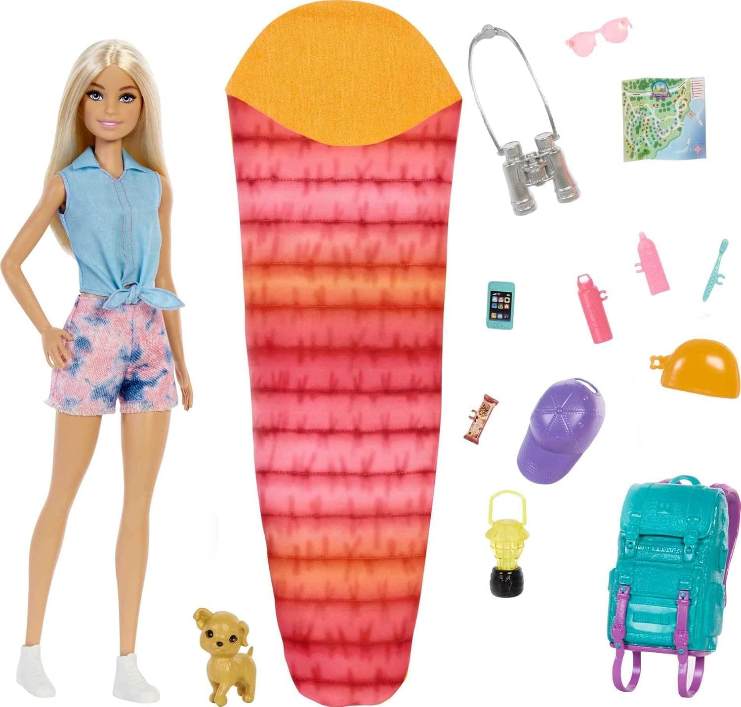 Muñeca Barbie y accesorios, se necesitan dos muñecas de camping “Malibu” con cachorro y más de 10 accesorios