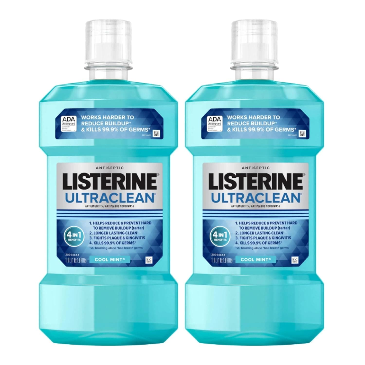 Listerine Ultraclean Enjuague bucal antiséptico para el cuidado bucal, tecnología Everfresh para ayudar a combatir el mal aliento, la gingivitis, la placa y el sarro, enjuague bucal con control de sarro aceptado por ADA, menta fresca, 1 L (paquete de 2)