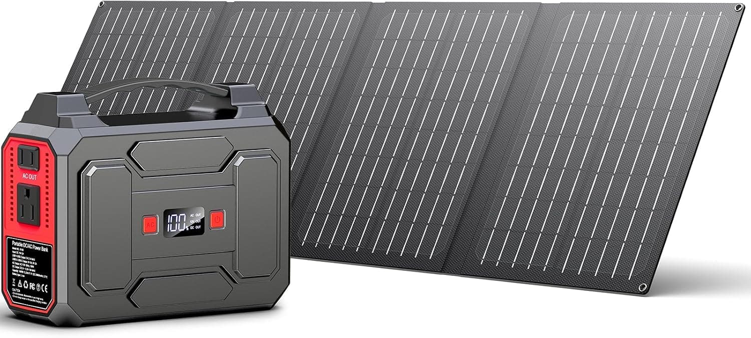 Generador de Energía Solar, Central Eléctrica Portátil de 100W con Paneles Solares 40W | Banco de energía Solar de 146Wh con salida de CA, USB A, USB C, salida de CC, pequeño generador Solar para uso doméstico, Camping al aire libre, RV, viaje en furgoneta