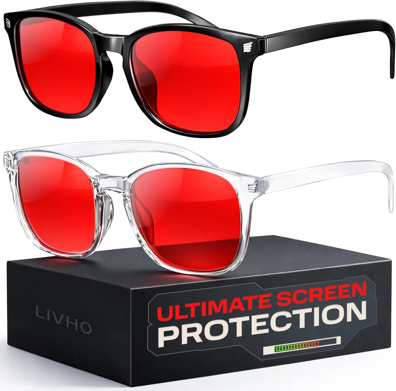 Gafas para juegos con bloqueo de luz azul de alta tecnología livho - Lentes rojas | Gafas para computadora, bloqueo avanzado de luz azul, protección contra la fatiga de la pantalla, protección UV