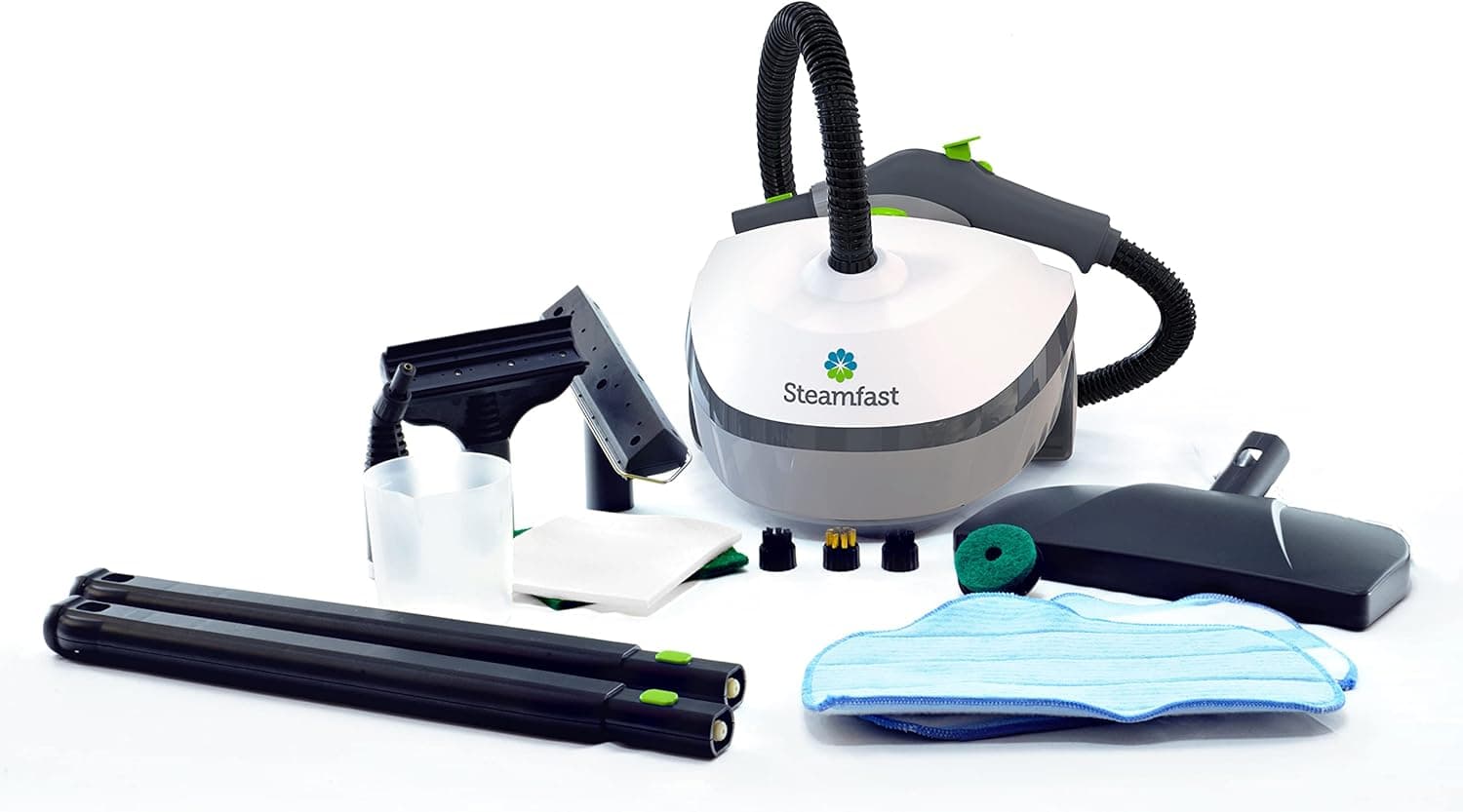 Limpiador de botes Steamfast SF-370 con 15 accesorios: limpieza a vapor presurizada totalmente natural y sin químicos para la mayoría de pisos, mostradores, electrodomésticos, ventanas, automóviles y más, 64 pulgadas, blanco