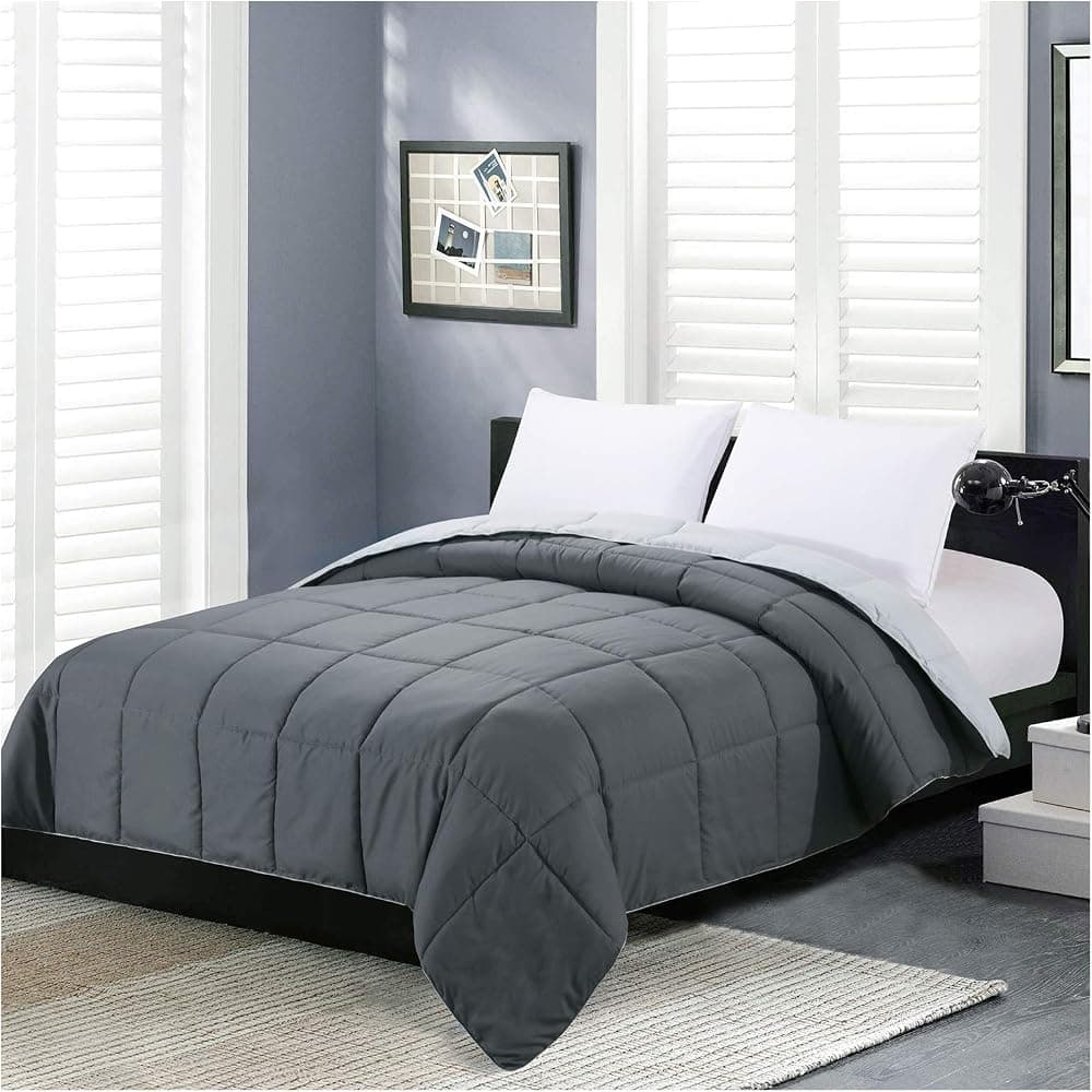 Homelike Moment Edredones tamaño Queen – Relleno de edredón ligero | Manta de cama de tamaño completo, alternativa, lavable, sin grumos, suave, para todas las estaciones, reversible, gris oscuro/gris claro