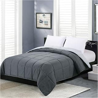 Homelike Moment Comforters Queen Size - Bed Duvet Insert Lightweight | Clump-Free Washable, All Season Soft Down Alternative Full Size Bedding Blanket Quilted, Reversible Dark Grey/Light Gray