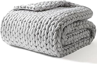 YnM Manta con peso, diseño de punto de hilo grueso hecho a mano, suave y acogedora, regulador de temperatura y transpirable, manta lavable a máquina para dormir o decoración del hogar (gris plateado, 50 x 60 pulgadas, 10 libras)
