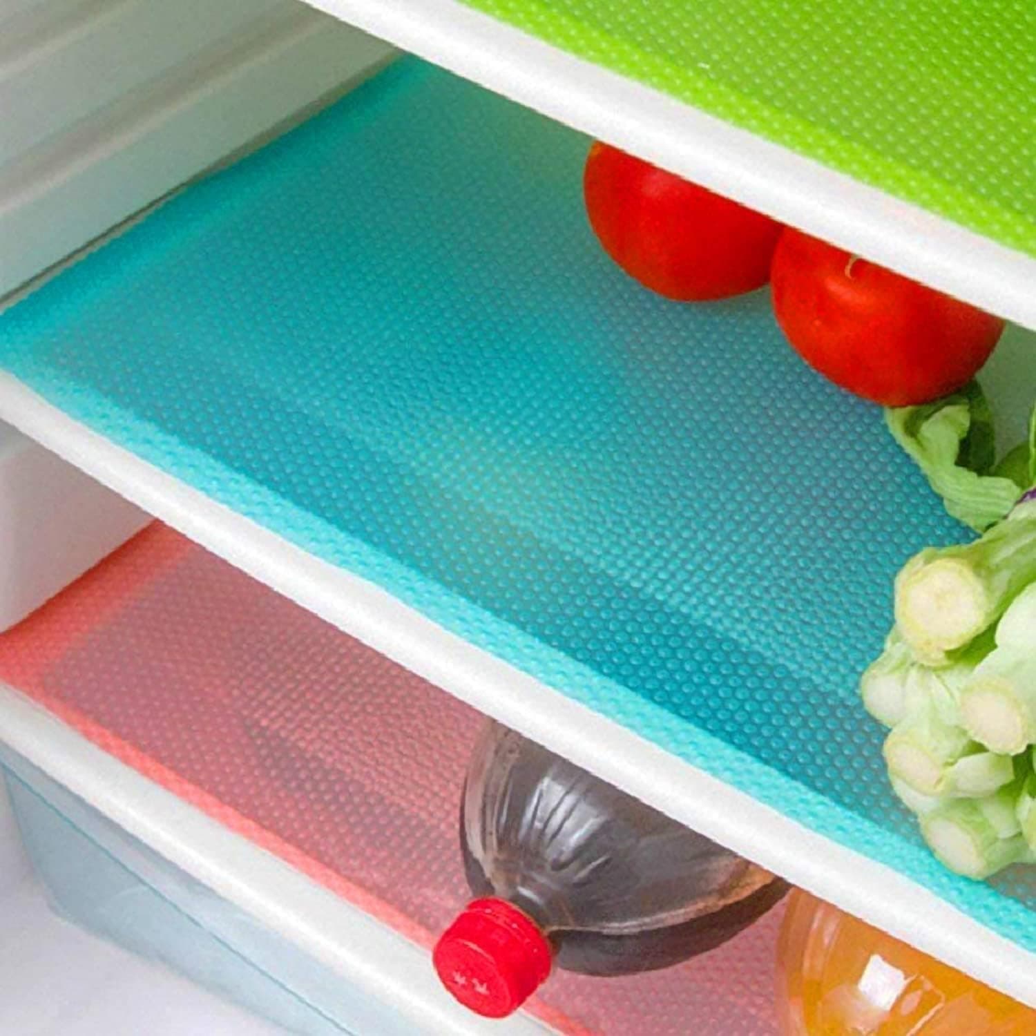 Aiosscd 15 tapetes para estantes, revestimientos para refrigerador, almohadillas lavables para refrigerador, tapetes para refrigerador, manteles individuales para cajones, accesorios de cocina para el hogar, organización para el congelador superior (5 verde + 5 rosa + 5 azul)