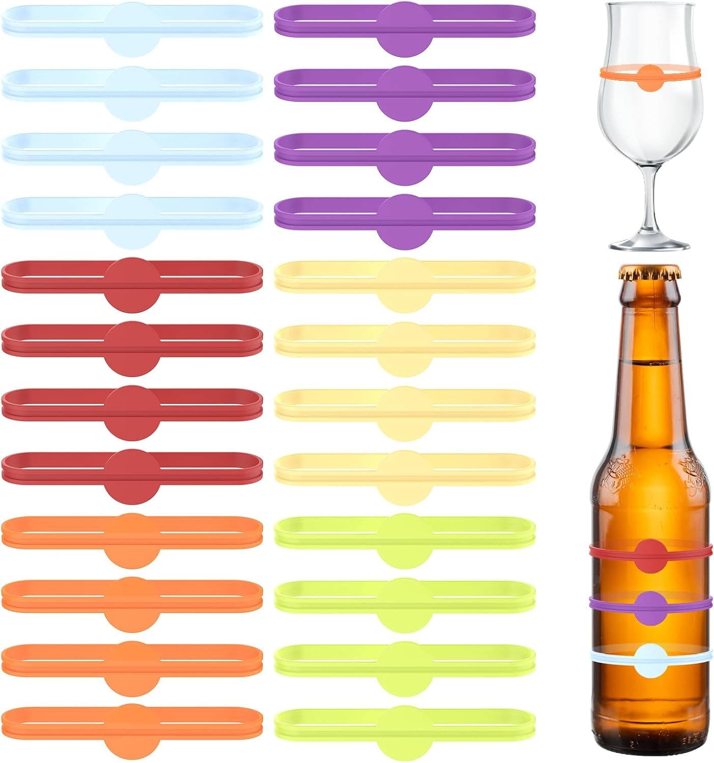 Marcadores de bebidas de silicona, 24 piezas, dijes para copas de vino e identificadores de bebidas, etiquetas de tazas reutilizables, accesorios de fiesta para vino, cócteles, bodas y eventos