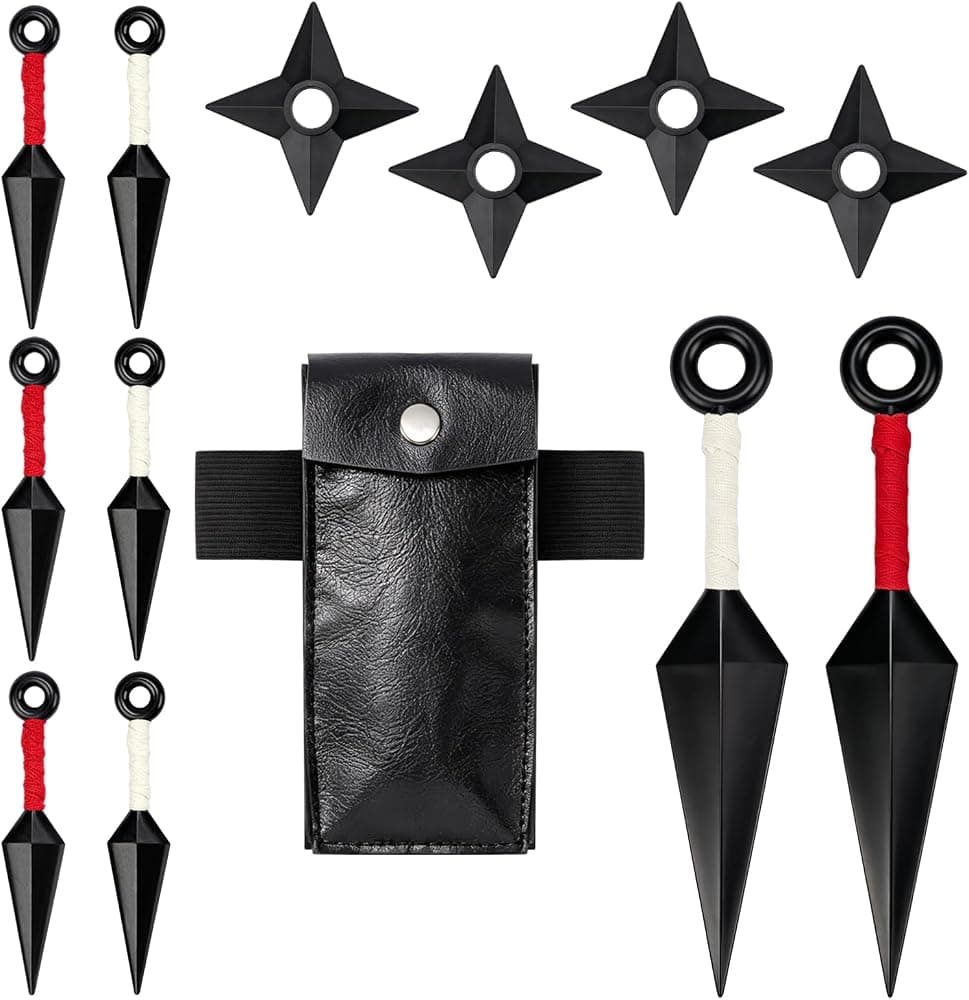 13-Piece Kunai Anime Ninja Cosplay Kit, Plastic Kunai and Shuriken Set with Pouch, Black Kunai for Anime Ninja Cosplay, Accessories for Anime Fans