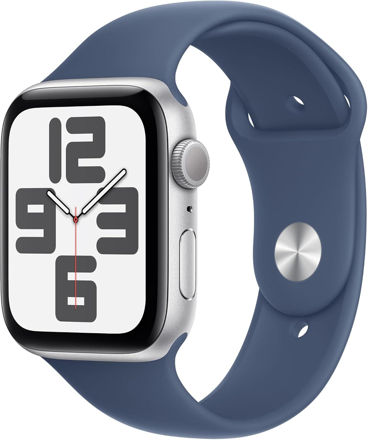 Apple Watch SE (2.ª generación) [GPS 44 mm] Smartwatch con caja de aluminio plateada y correa deportiva vaquera M/L. Rastreadores de actividad física y sueño, detección de accidentes, monitor de frecuencia cardíaca, pantalla Retina