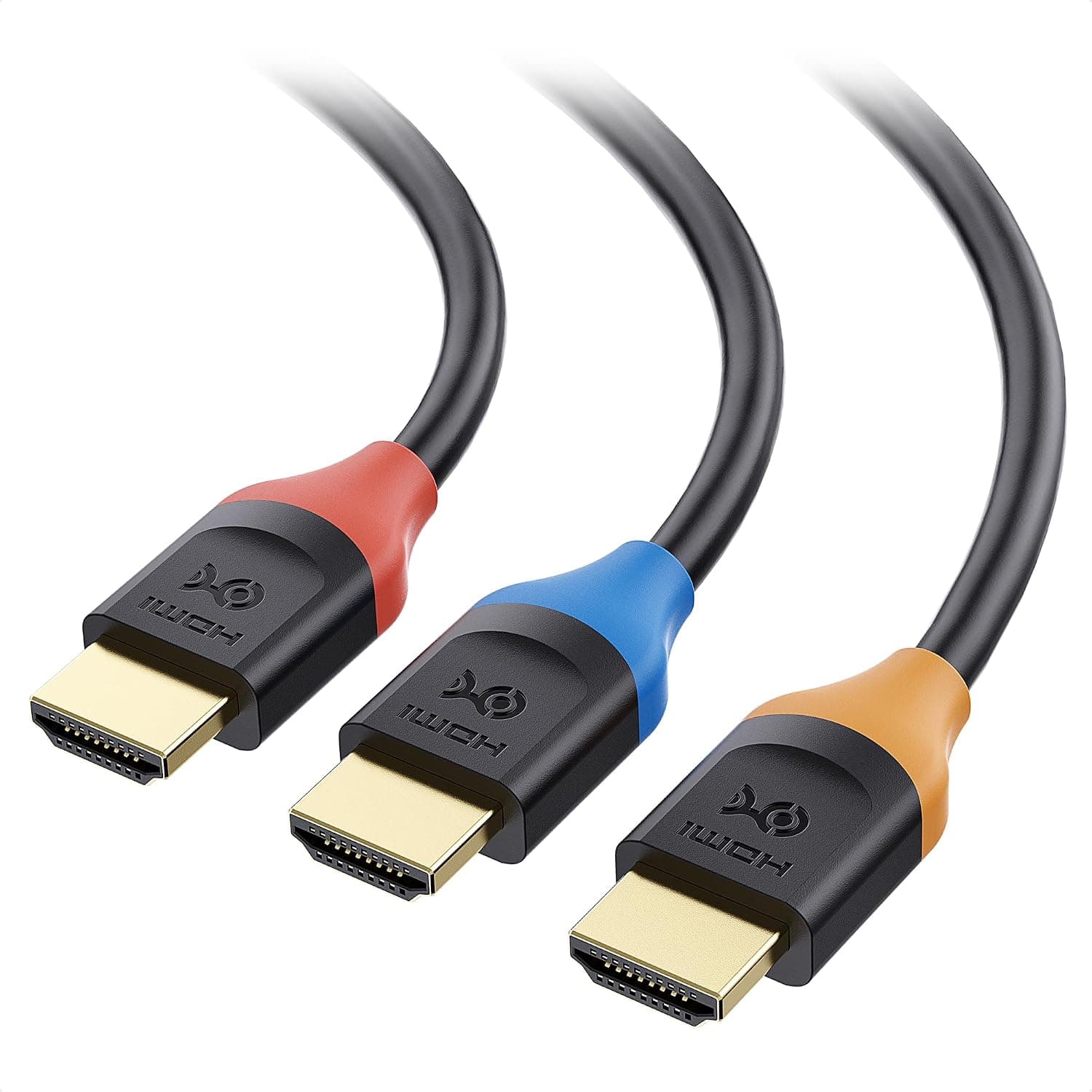 Cable Matters Paquete de 3 cables HDMI de alta velocidad 4K, 10 pies | 4K@60Hz, 2K@144Hz, FreeSync, G-SYNC, HDR, conectores codificados por colores, para monitores de juegos, PC, Apple TV y más