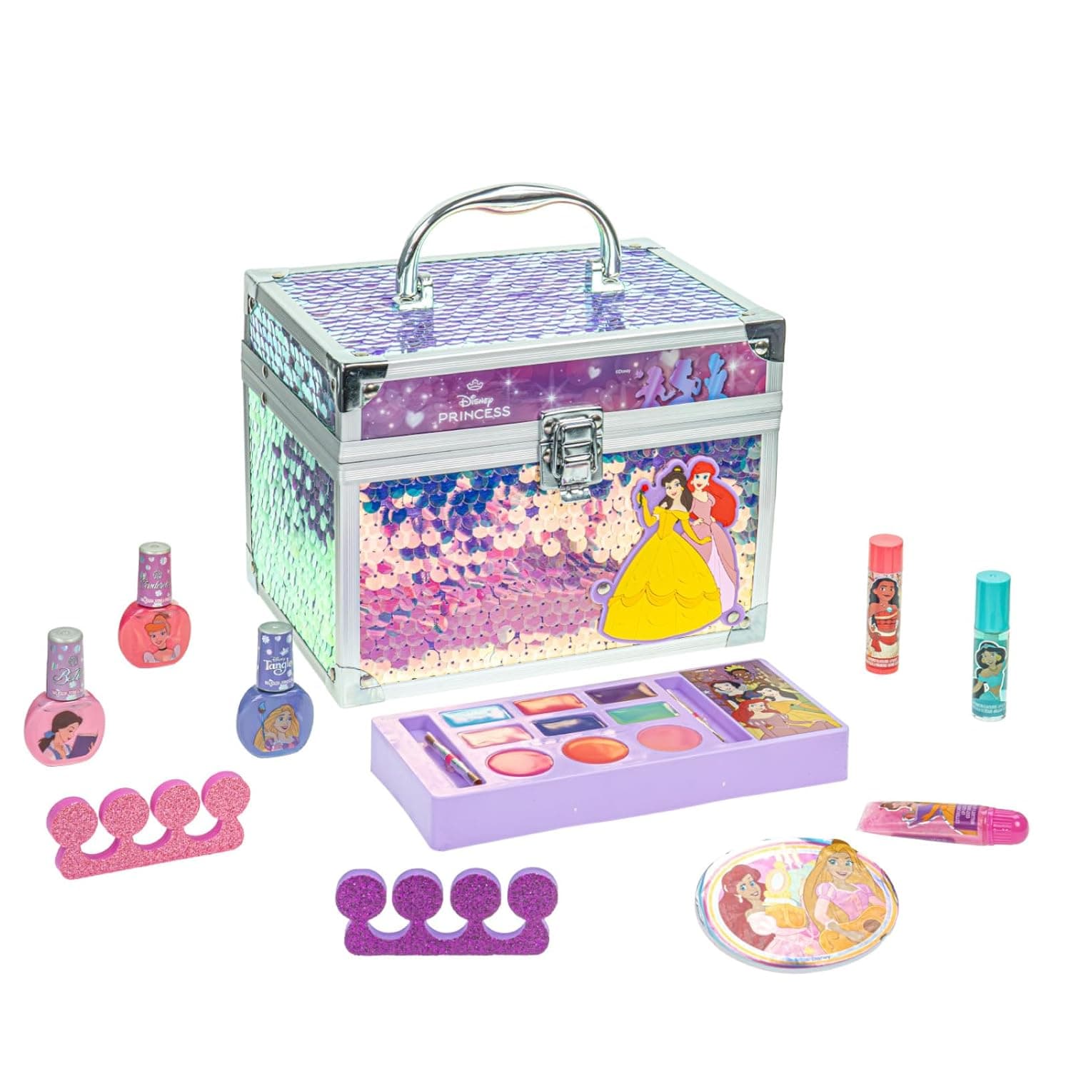 Disney Princess Train Case Set de belleza con maquillaje lavable, a partir de 3 años