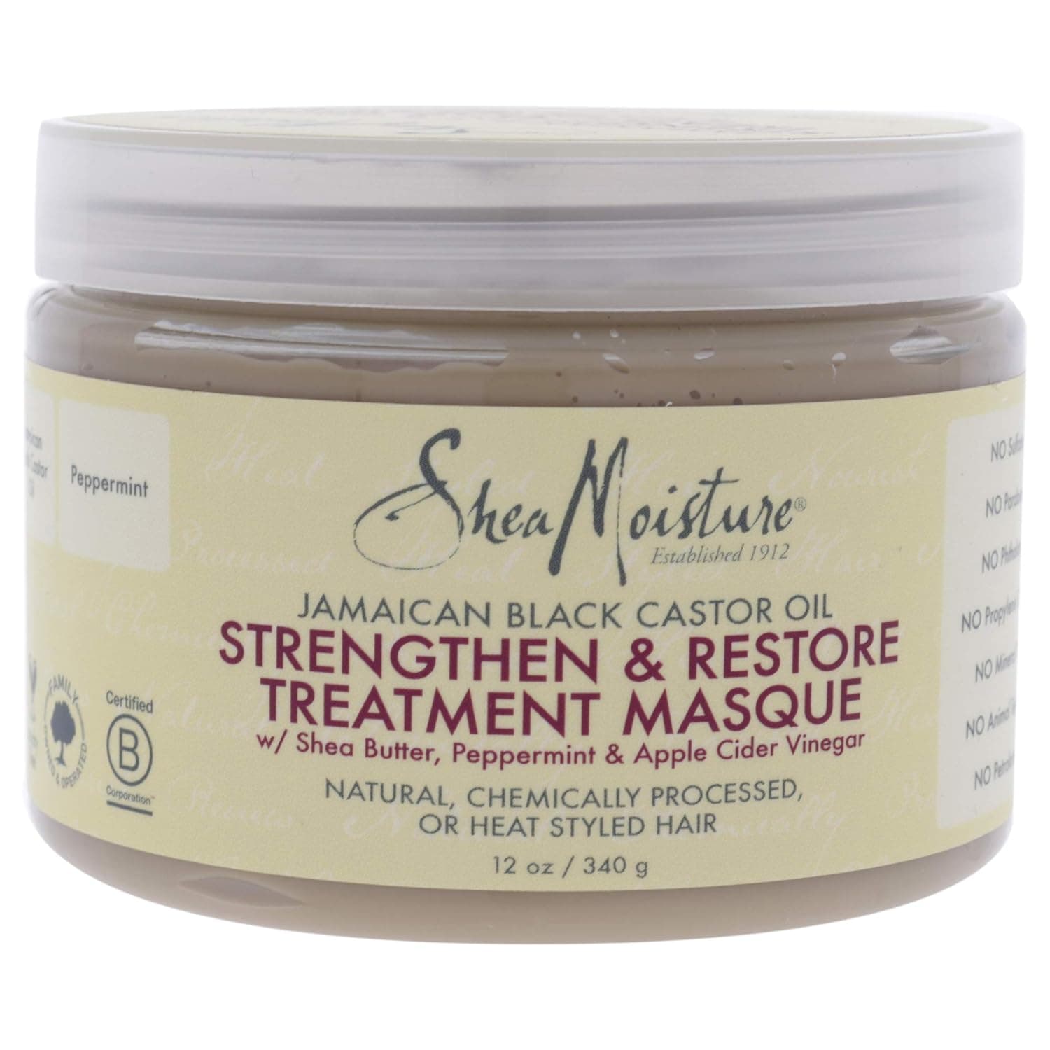 SheaMoisture Mascarilla de tratamiento con aceite de ricino negro jamaicano para cabello seco Mascarilla para el cabello sin parabenos con aceite de ricino negro jamaicano 12 Oz