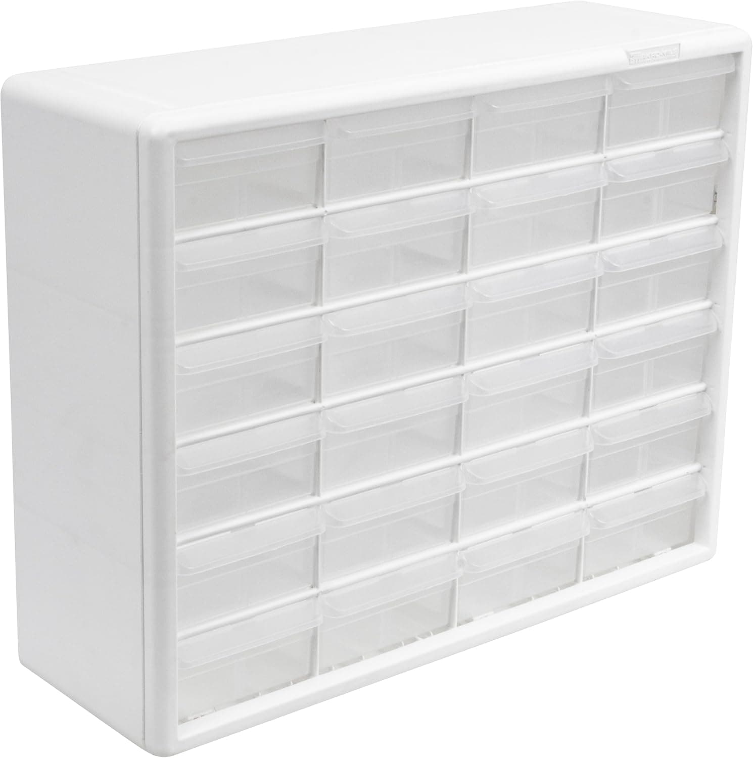 Akro-Mils Gabinete de almacenamiento de plástico con 24 cajones, 20" de ancho x 6" de profundidad x 16" de alto, blanco | Gabinete de plástico con cajones para organización de garaje, cuentas, almacenamiento de ladrillos de construcción, caja de herramientas para maestros, organizador de maquillaje, 10124
