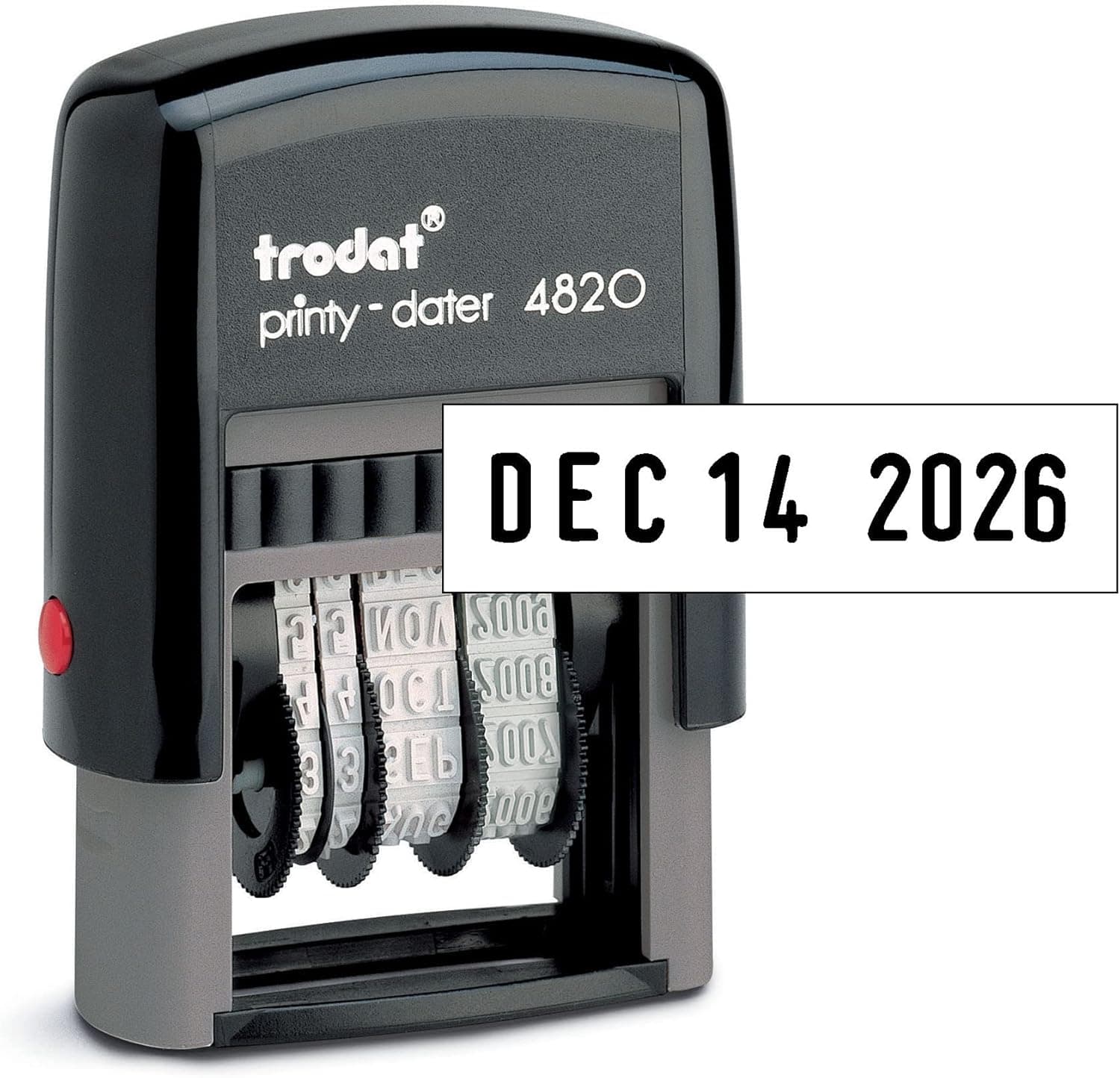 Sello de fecha Trodat Printy 4820, sello autoentintado para aplicaciones profesionales y personales, 3/8" x 1-¼", producto ecológico y neutro para el clima (negro)