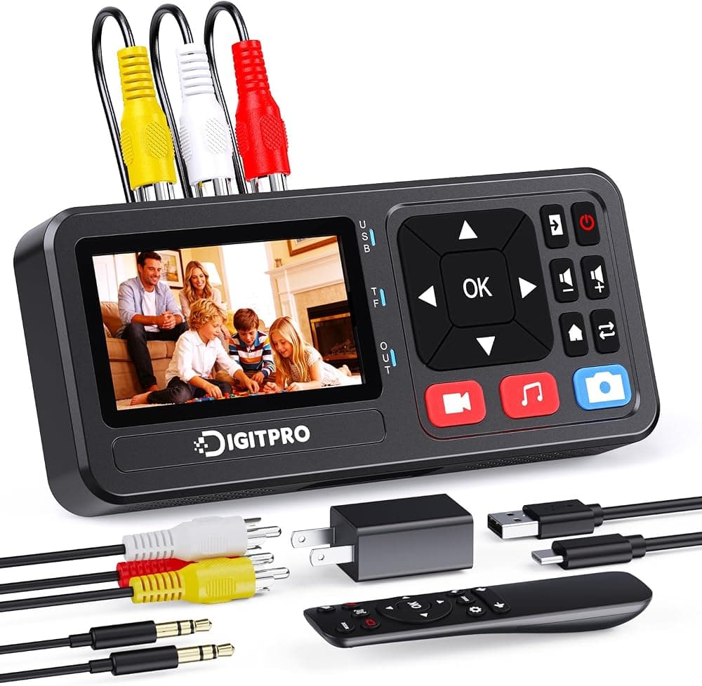 Convertidor de VHS a digital, grabadora de captura de video HD a digital de 3 pulgadas con control remoto, graba video y audio desde VHS, VCR, DVR, DVD, Hi8, Mini DV, consolas de juegos, tocadiscos, cintas de casete [se requiere reproductor]