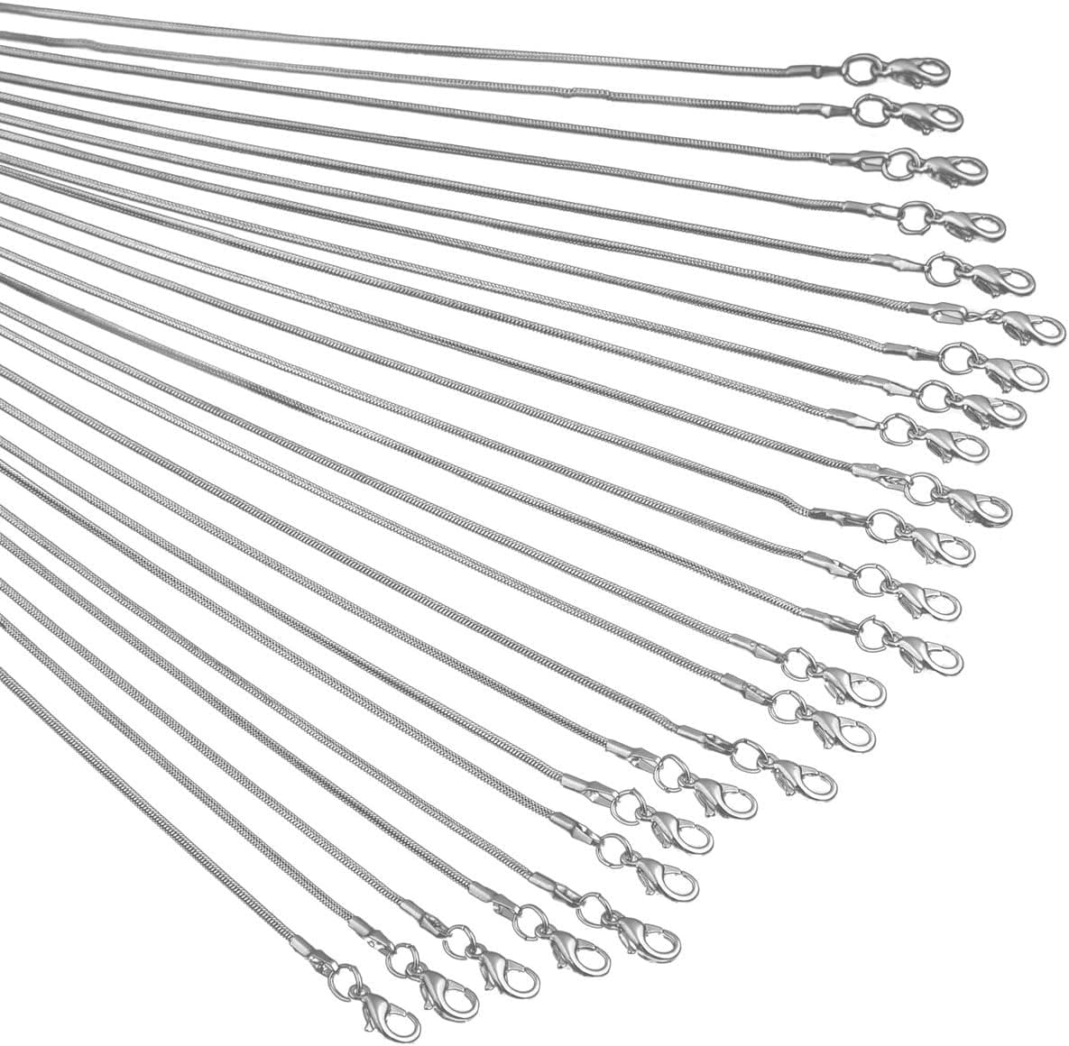 24 Uds. Collar de eslabones de cadena de serpiente DIY de 1,2mm Chapado en plata 925 de 18 pulgadas con cierres de langosta para fabricación de joyas
