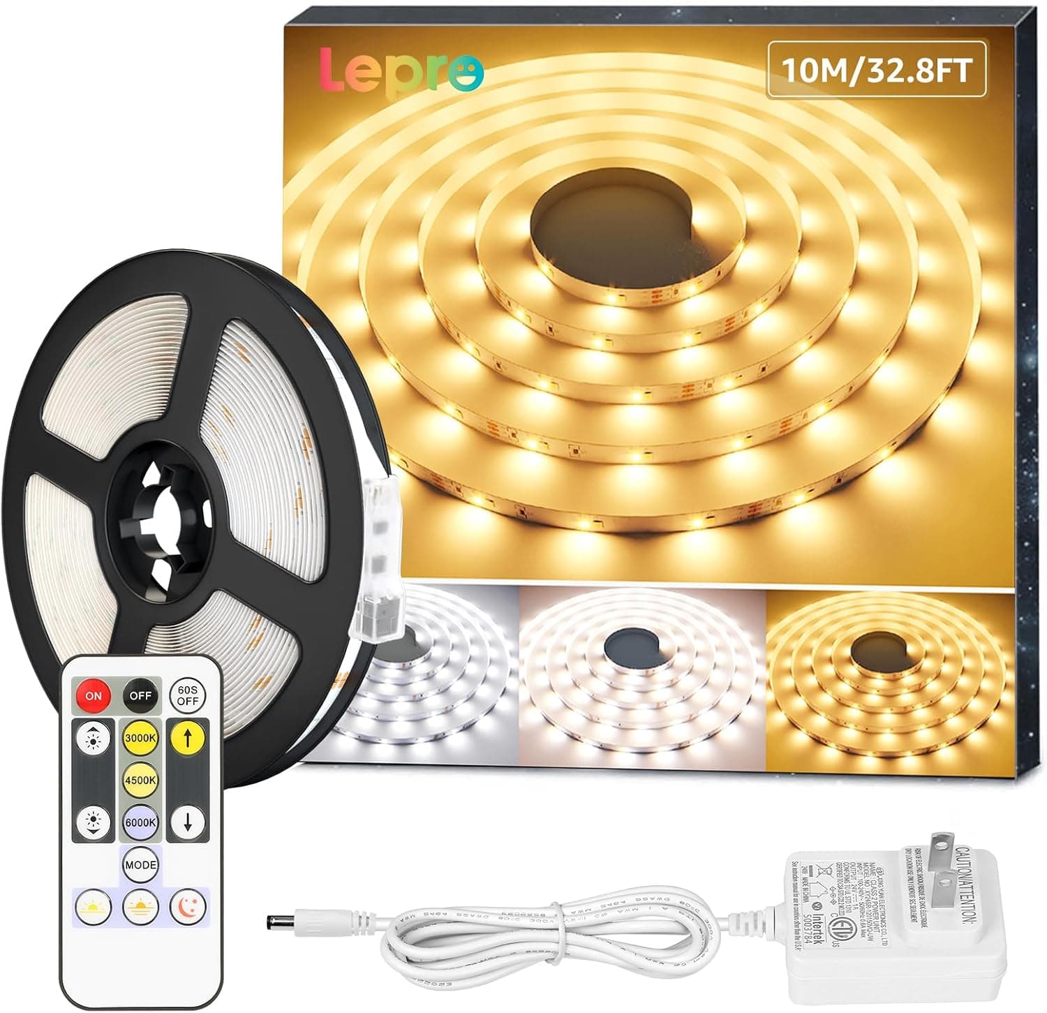 Lepro Tira de luz LED sintonizable blanca, blanco cálido a frío, cinta de luces LED brillantes regulables de 32.8 pies, 600 LED 2835, fuerte adhesivo 3M, no cortable, adecuado para decoraciones navideñas, hogar, dormitorio