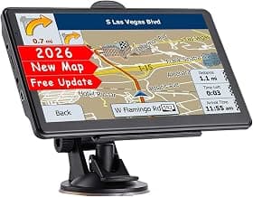Navegador GPS de 7" para vehículos recreativos, camiones, vehículos recreativos, sistema de navegación GPS para automóviles con mapas 2026, actualizaciones gratuitas de por vida, guía por voz, alertas de cámara de velocidad y semáforo en rojo, rutas personalizadas para camiones, pantalla táctil HD