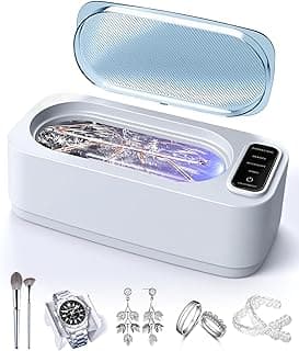 Máquina limpiadora ultrasónica de joyas, limpiador ultrasónico de anillos de 48 KHz, 4 modos de limpieza, adecuado para anteojos, joyas, anillos, correas de reloj, aparatos ortopédicos, dentaduras postizas, tanque de acero inoxidable 304 de 13,5 oz para regalo