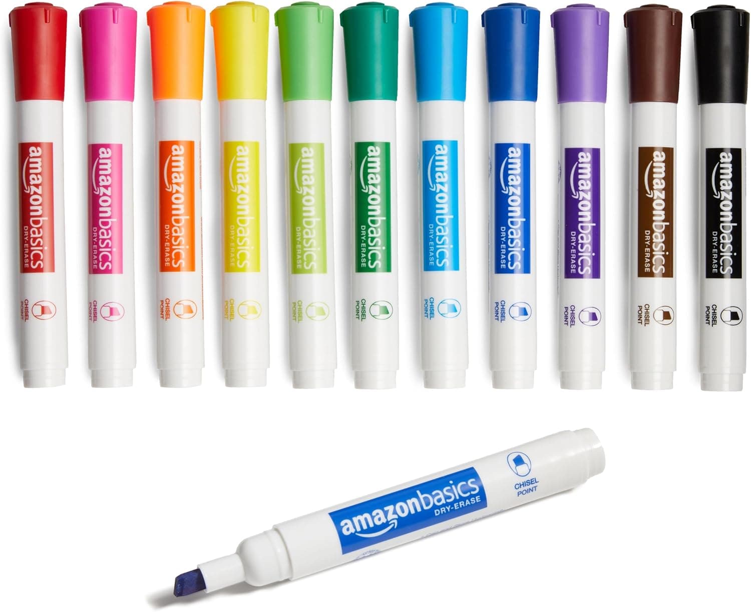 Etiquetas de pizarra de borrado en seco de Amazon Basics, punta de cincel, poco olor, colores variados, paquete de 12, borrado fácil