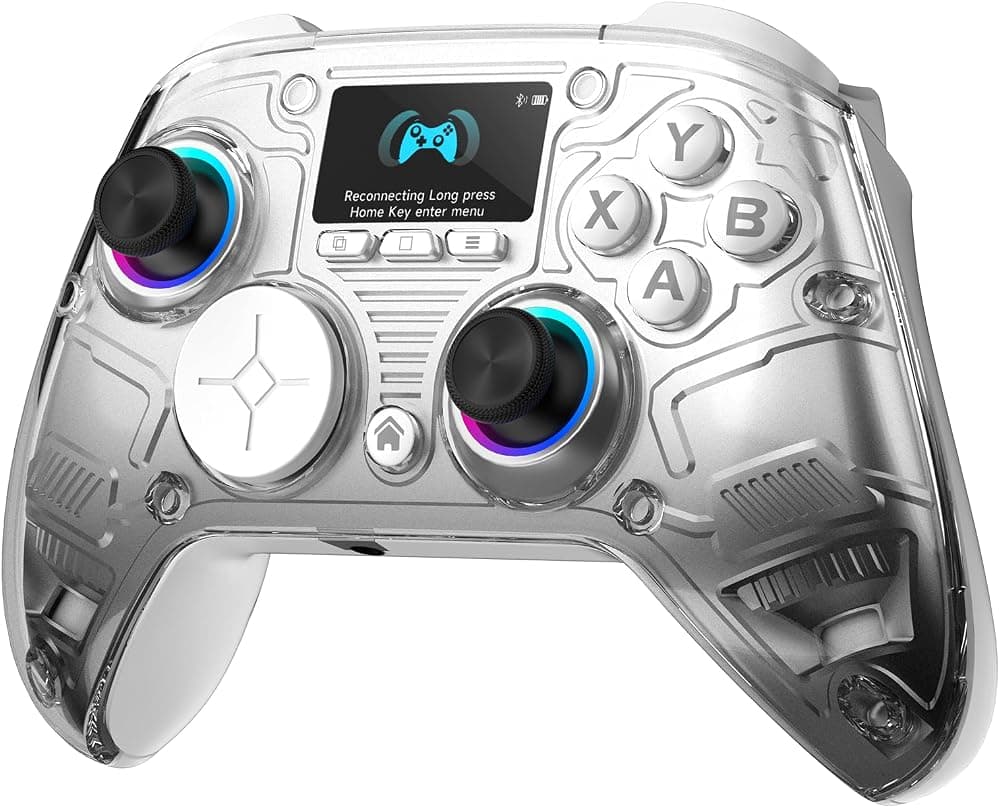 Controlador de PC AOC con pantalla interactiva, palancas y disparadores de efecto Hall | para PC/Switch/Switch 2/PS4/iOS/Android/Steam Deck, BT/2.4G/Cableado, Configuración de pantalla, Joysticks Hall sin deriva, Macro,RGB, hasta 18H