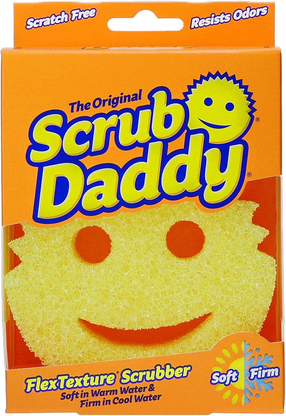 The Original Scrub Daddy - FlexTexture Sponge, Soft in Warm Water, Firm in Cold, Deep Cleaning, Dishwasher Safe, Multi-use, Scratch Free, Odor Resistant, Functional, Ergonomic- 1ct