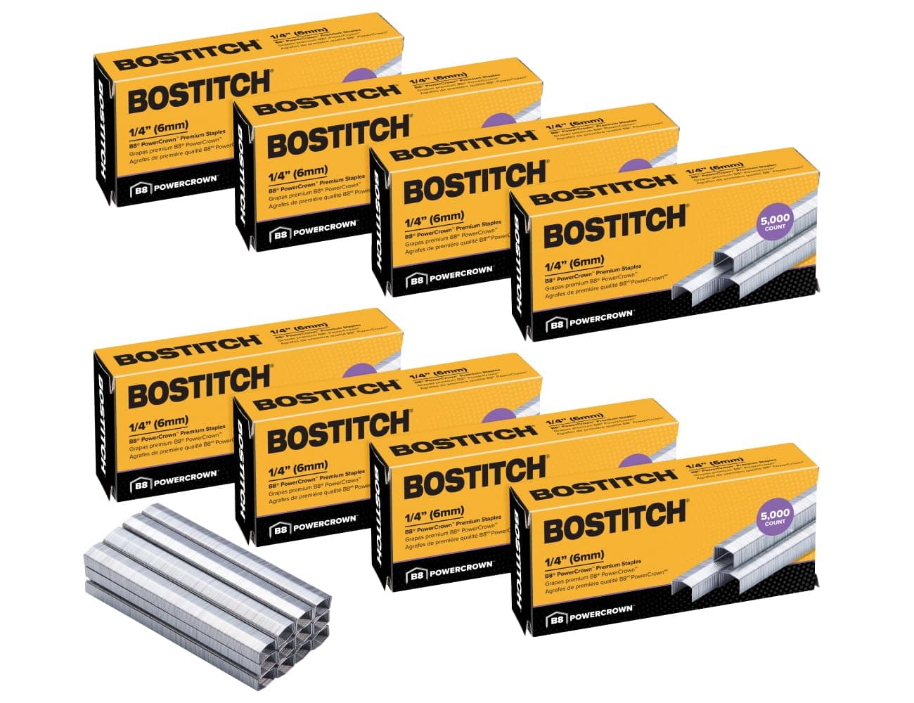 Bostitch Office B8 PowerCrown 0.25 Inch Staples, Pack of 40,000 Staples, (STCRP21151/4-8), Silver