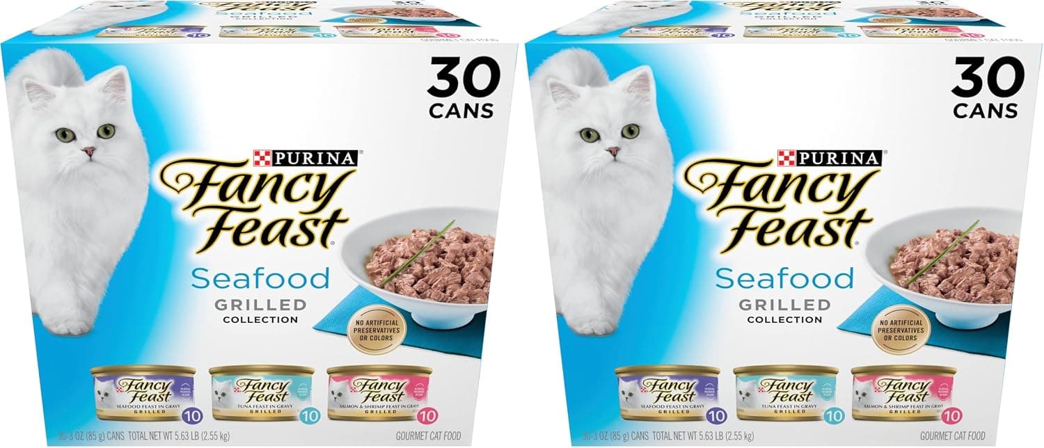 Fancy Feast Purina Grilled Wet Cat Food Seafood Collection in Wet Cat Food Variety Pack - 3 oz. Cans,(Pack of 60)