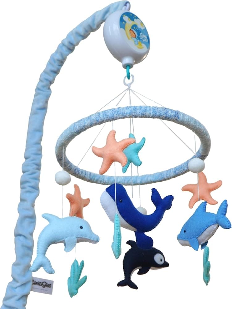 Móvil Ocean Baby para cuna | Móvil de cuna Sea Creatures para niños y niñas | Móvil musical para cuna de bebé con 12 canciones de cuna | Regalo de decoración de guardería bajo el mar