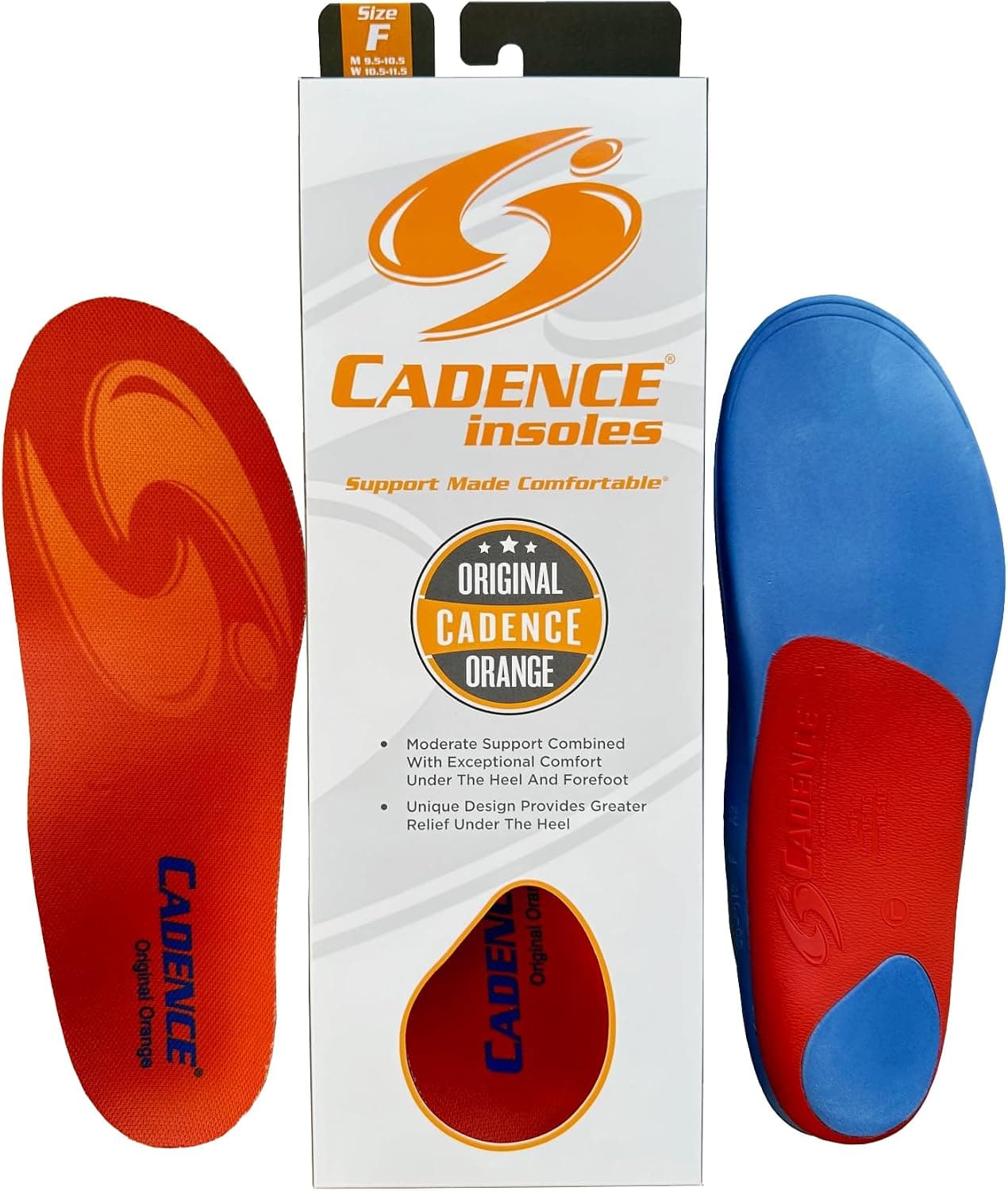 Cadence Insoles Orthotic Shoe Insoles, Orange, Men's 9.5-10.5, Women's 10.5-11.5