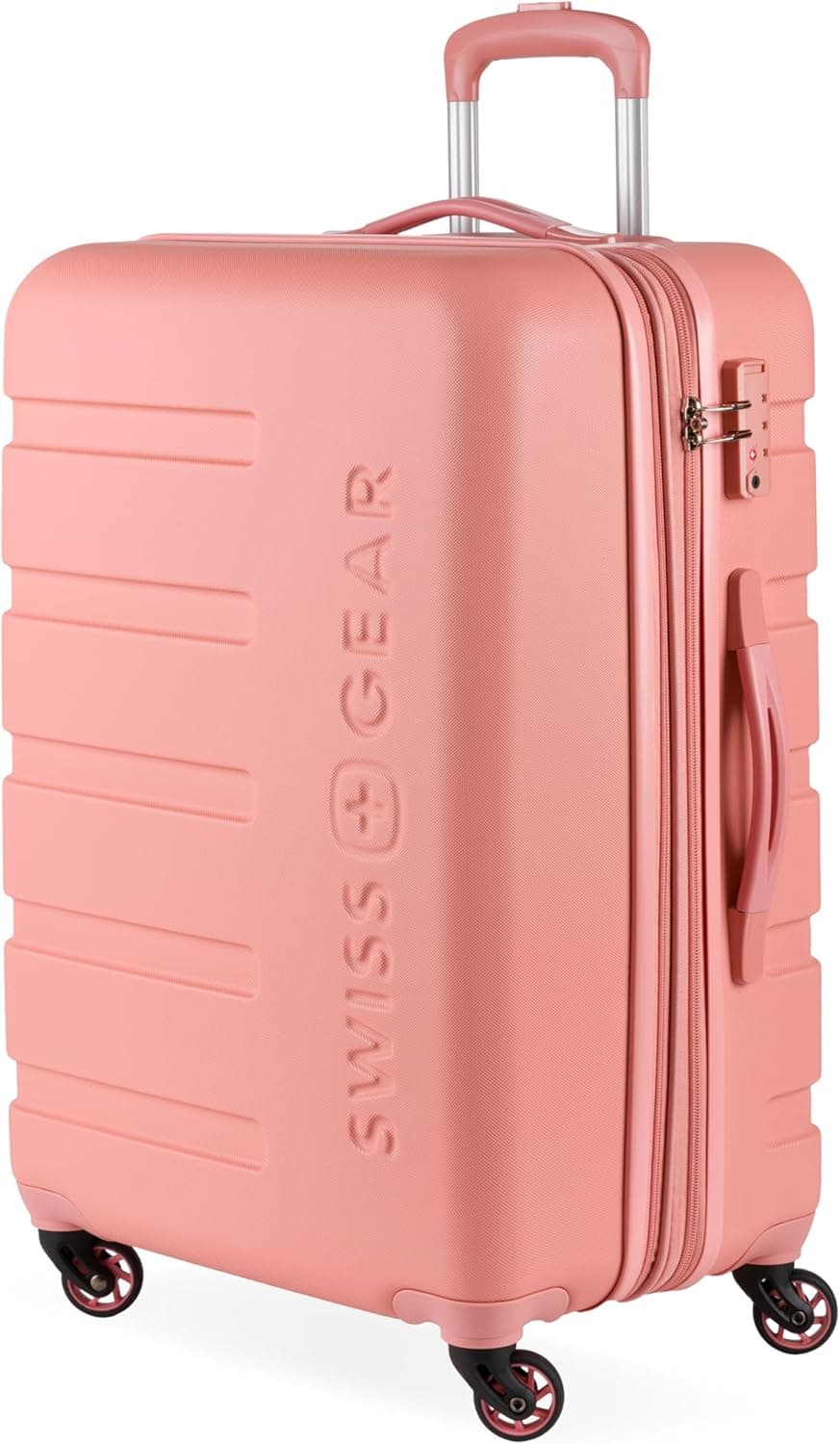 SwissGear 7366 Signature Equipaje rígido expandible con ruedas giratorias, candado TSA, Coral Almond, cuadros, tamaño mediano, 23 pulgadas