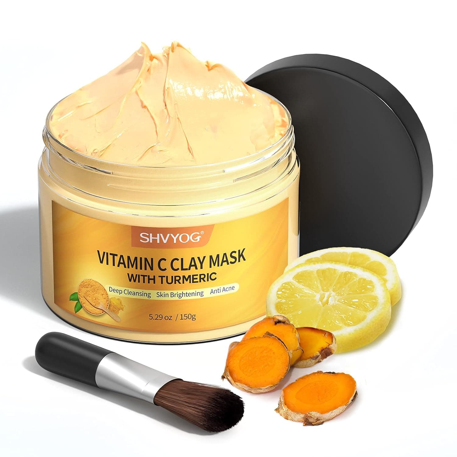 SHVYOG Máscara de arcilla de vitamina C de cúrcuma con arcilla de caolín para piel apagada y propensa a imperfecciones, máscara facial de limpieza profunda, máscaras faciales cuidado de la piel para controlar el aceite y refinar los poros 5.29 oz 5.29 oz