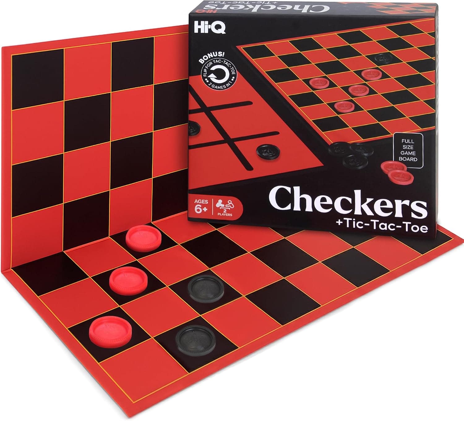 Juego de mesa HI-Q Checkers & Tic-Tac-Toe – Estrategia clásica para niños y familia – Incluye piezas apilables entrelazadas y tablero plegable – Edades 6+