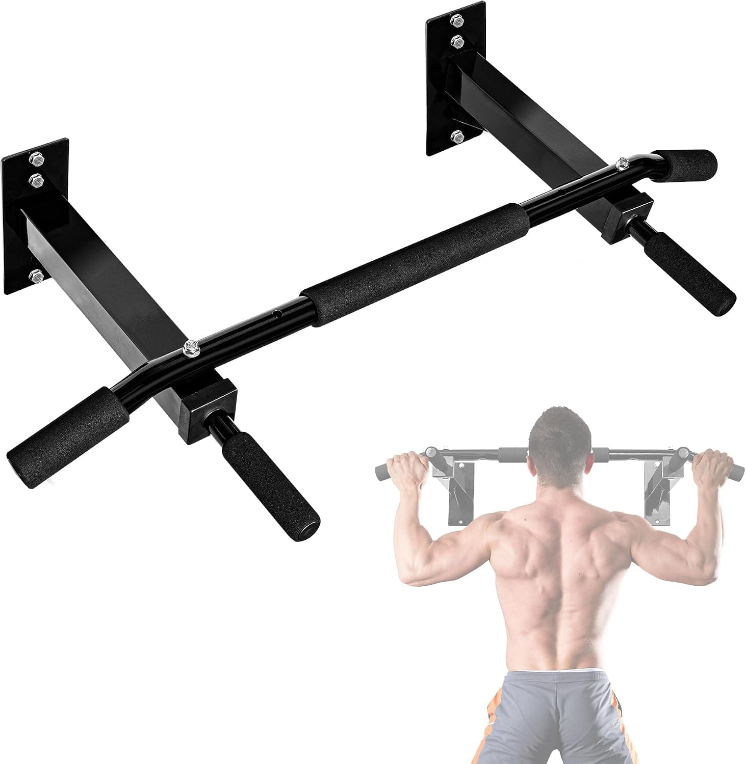 Yes4All Barra de dominadas montada en la pared - Barra de dominadas multifuncional montada en la pared para gimnasio en casa Equipo de entrenamiento de fuerza