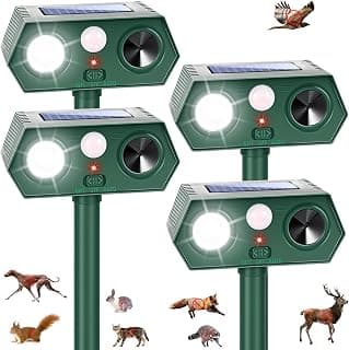 2026 Sonic Fortress Pro Dispositivos repelentes de ciervos, repelente solar ultrasónico de ardillas y mapaches, repelente de animales activado por movimiento al aire libre, luz disuasoria para gatos para asustar al perro zorrillo de conejo fuera del jardín (4)