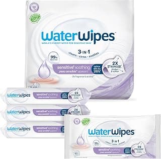 WaterWipes Sensitive+ Soothing Wipes, 3-In-1 Cleans, Cares, Soothes, 99% Water with Botanical Extract, Unscented & Hypoallergenic Baby Wipes, 360 Count (6 Packs)