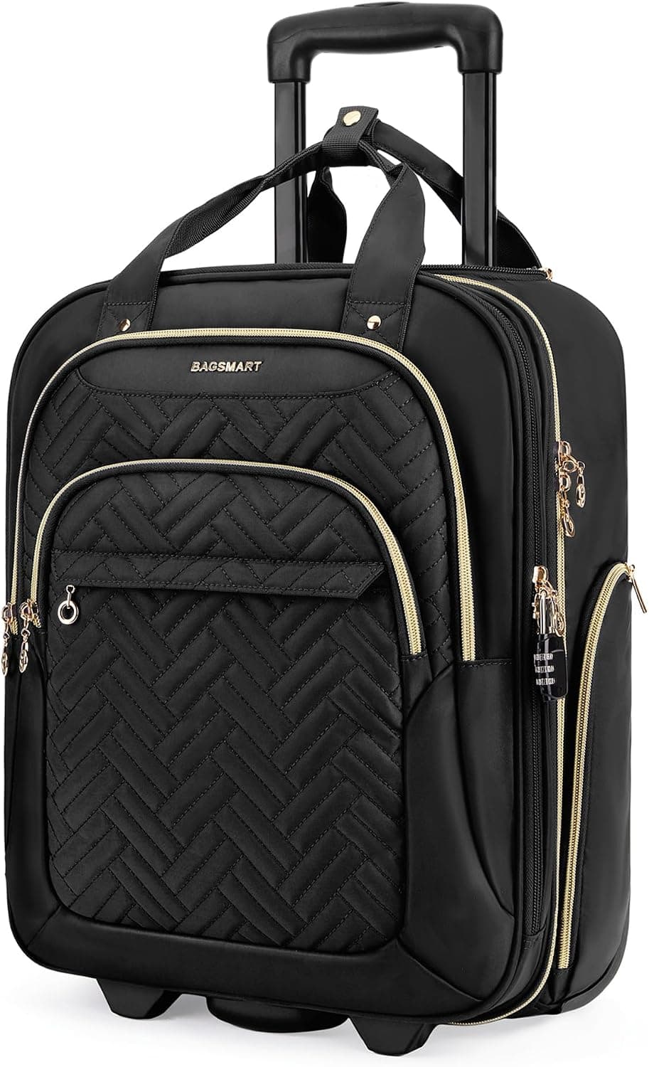 BAGSMART Underseat Carry On Luggage,16" Softside Suitcase with Wheels, Black