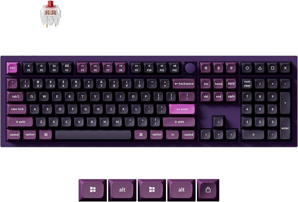 Teclado mecánico inalámbrico Bluetooth Q6 Pro de tamaño completo, aluminio completo, interruptor Keychron Super Red intercambiable en caliente, iniciador programable, perilla NKRO, teclas KSA PBT, Mac/Win/Linux - Púrpura