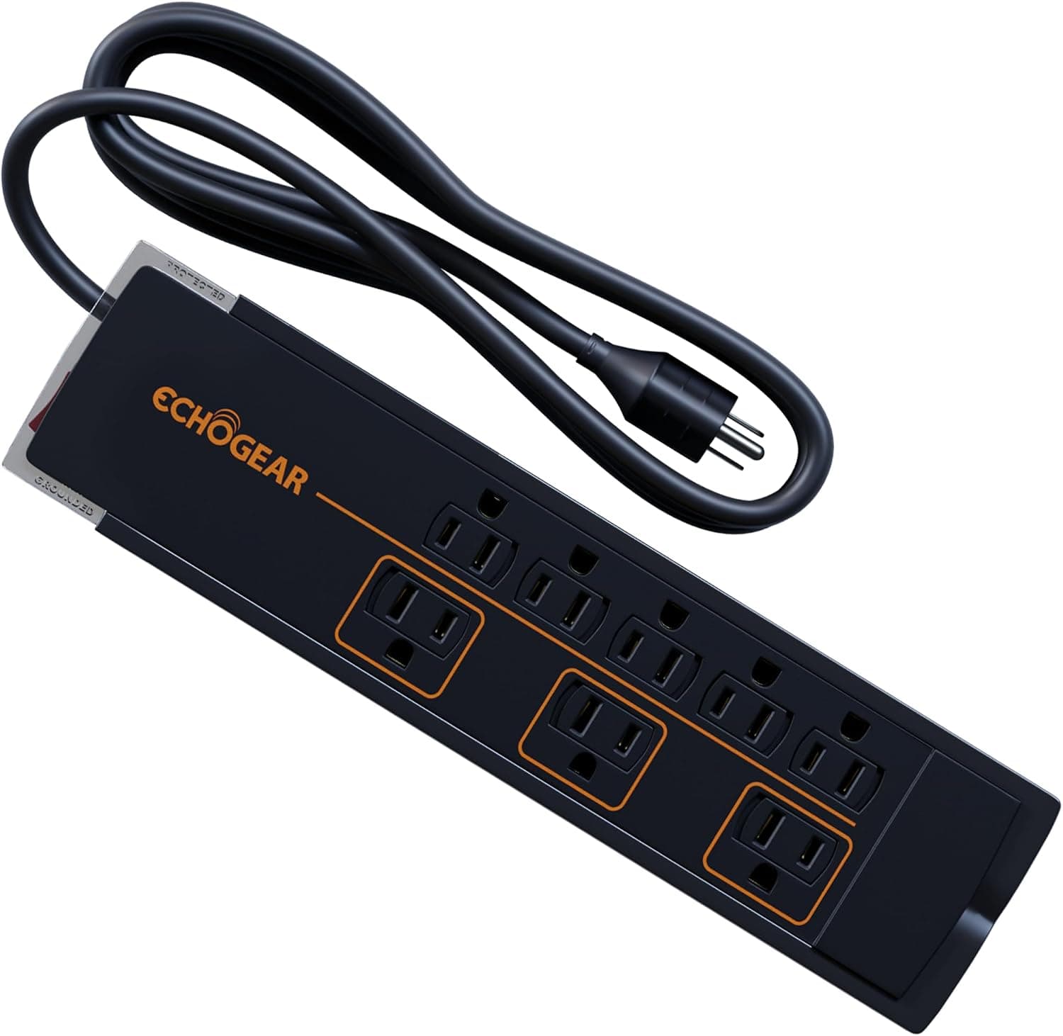 Tira de alimentación con protector contra sobretensiones ECHOGEAR ShockBlocker de 8 salidas: diseño delgado que puede alimentar y proteger toda su configuración de TV, oficina o juegos - Supresor de sobretensiones avanzado con 3420 julios de protección