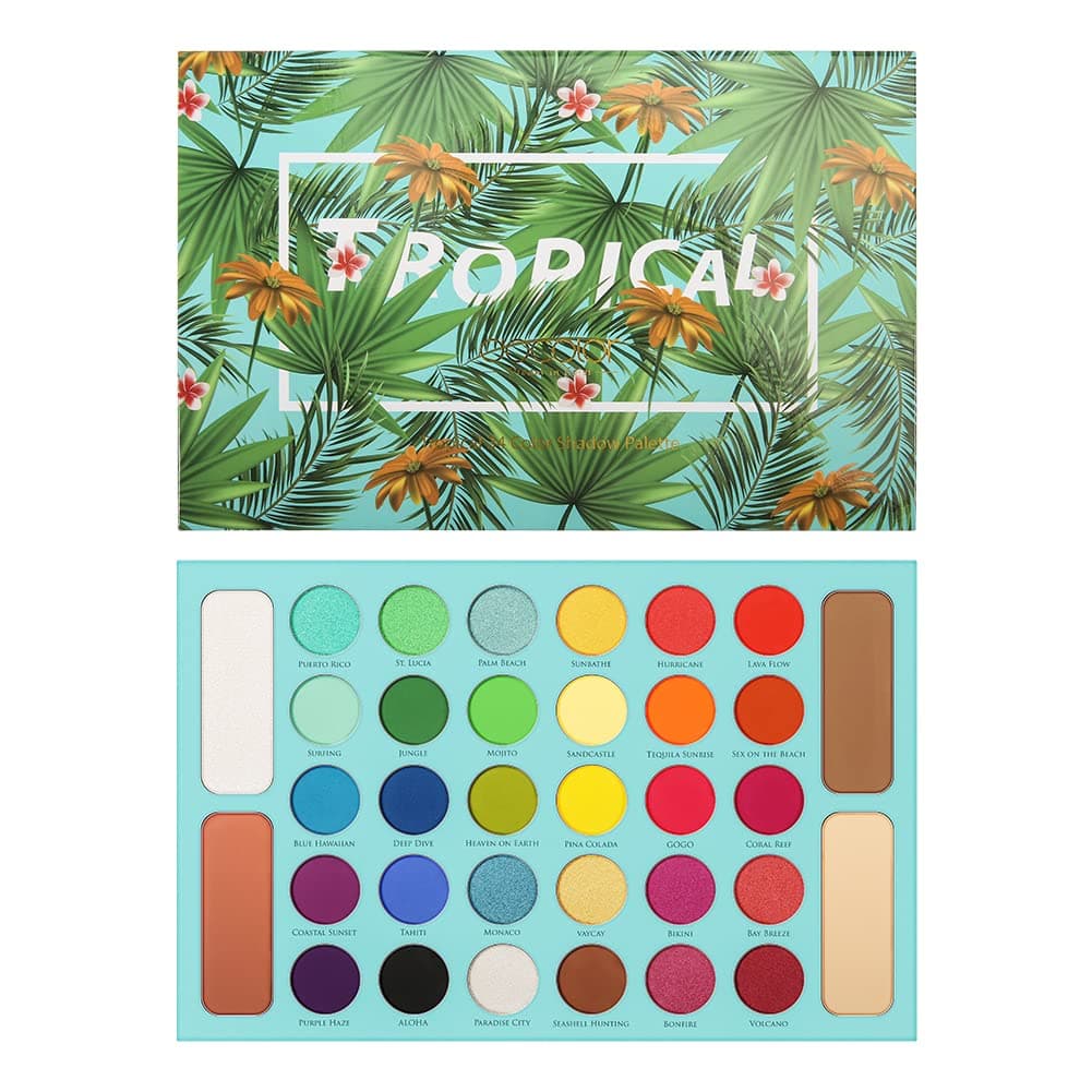 Docolor Paleta de sombras de ojos Shimmer Matte Sombra de ojos altamente pigmentada Brillo natural cálido Larga duración Impermeable, Contorno profesional y resaltado en polvo Paleta de maquillaje tropical (34 colores)