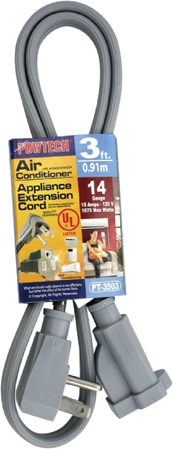 Cable de extensión resistente de 9 pies para aire acondicionado y electrodomésticos principales, listado por UL, calibre 14, 125 V, 15 amperios, 1875 vatios CABLE DE 3 PUNTAS CON CONEXIÓN A TIERRA