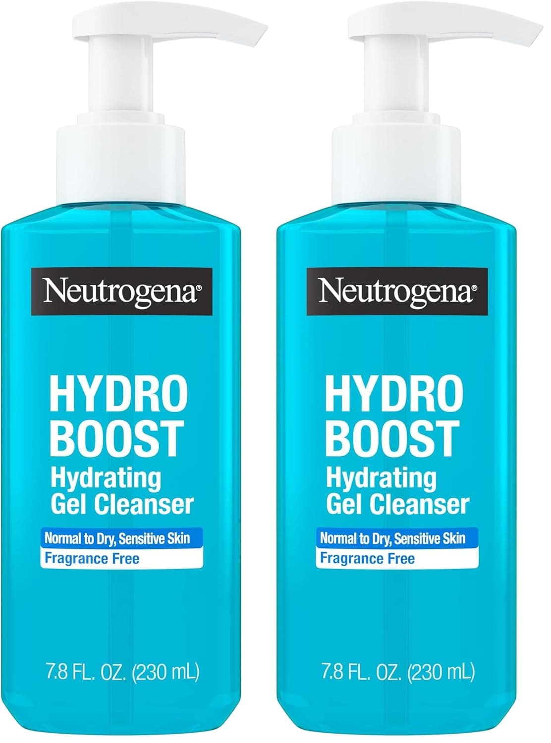 Neutrogena Hydro Boost Face Wash, sin fragancia, limpiador facial hidratante con ácido hialurónico, lavado facial espumoso diario y removedor de maquillaje, limpiador en gel hipoalergénico, 7.8 fl. onzas, (paquete de 2)