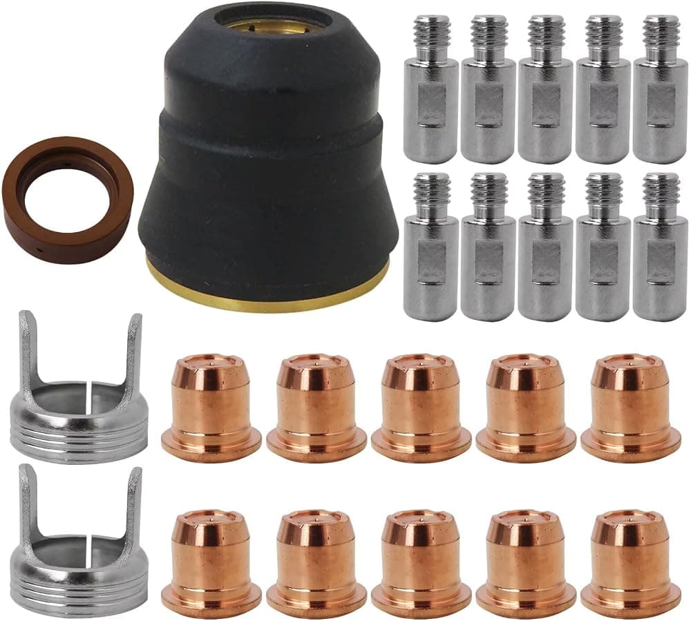 Kit de consumibles para cortadora de plasma IPT40 de 24 piezas | Compatible con YESWELDER CUT 55DS Pro/CUT 65DS | Puntas/electrodos de latón y acero inoxidable (electrodo, boquilla, tapa de retención)