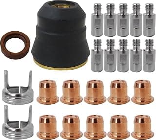 Kit de consumibles para cortadora de plasma IPT40 de 24 piezas | Compatible con YESWELDER CUT 55DS Pro/CUT 65DS | Puntas/electrodos de latón y acero inoxidable (electrodo, boquilla, tapa de retención)