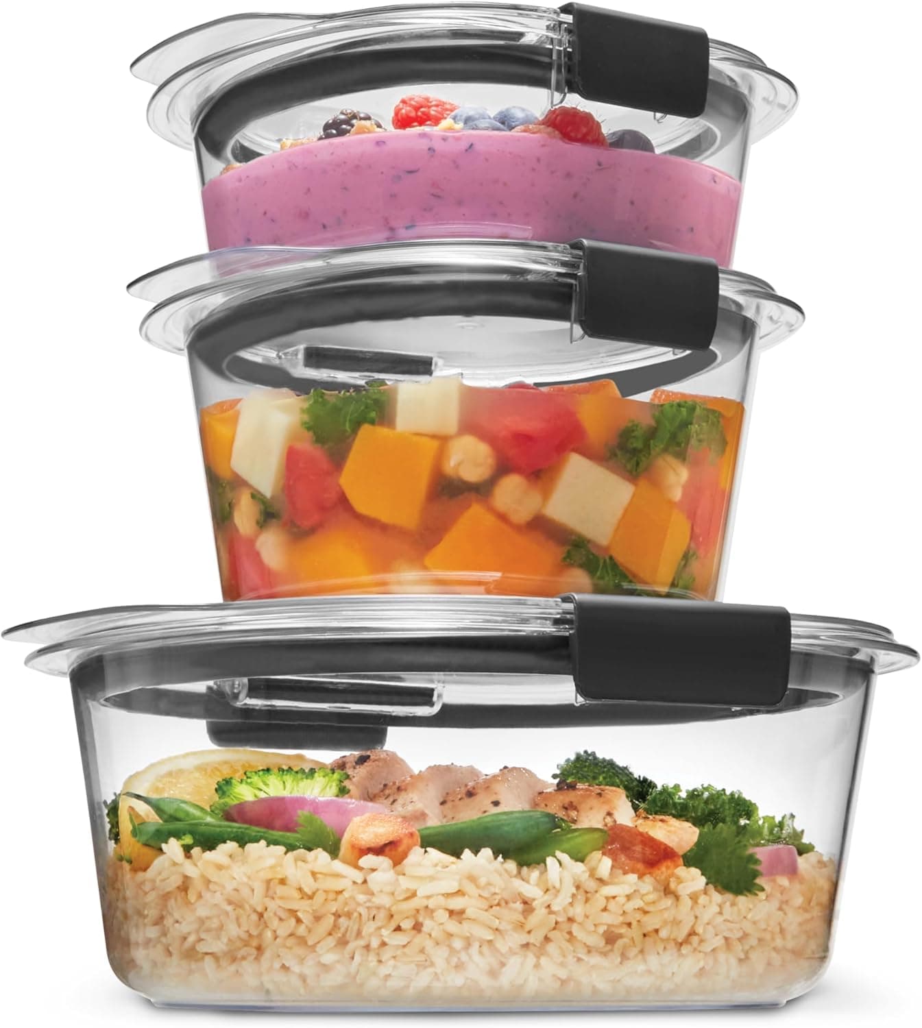 Recipientes redondos para almacenamiento de alimentos a prueba de fugas Rubbermaid Brilliance®, juego de 6 piezas