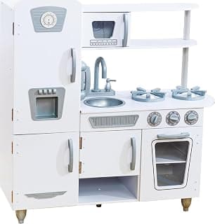 KidKraft Vintage Wooden Play Kitchen with Pretend Ice Maker and Play Phone, White