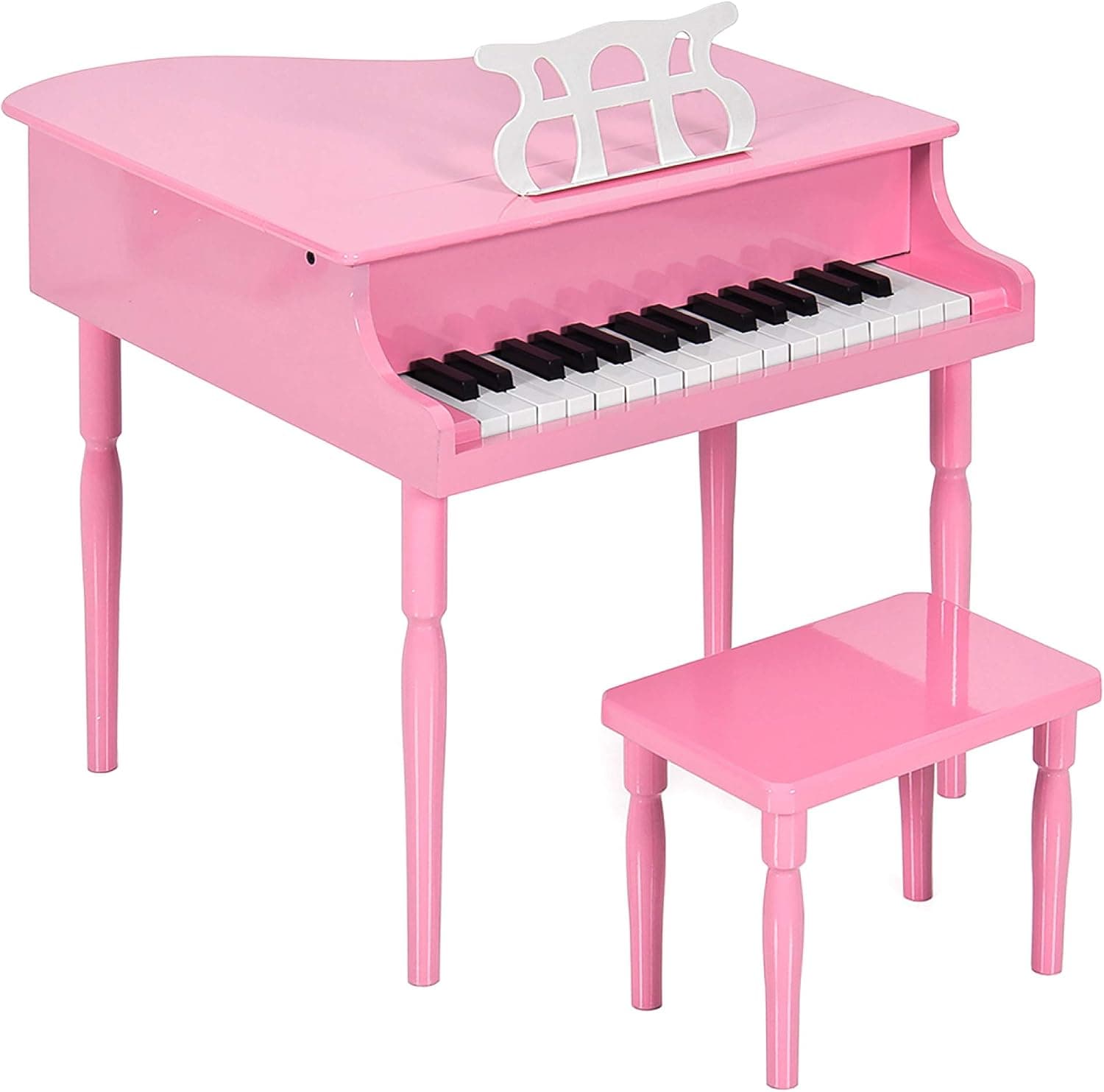 Best Choice Products Mini piano de cola clásico de madera de 30 teclas para niños, instrumento musical de juguete con tapa de piano, banco, estante de música plegable, libro de canciones, pegatinas de notas, acabado esmaltado, color rosa
