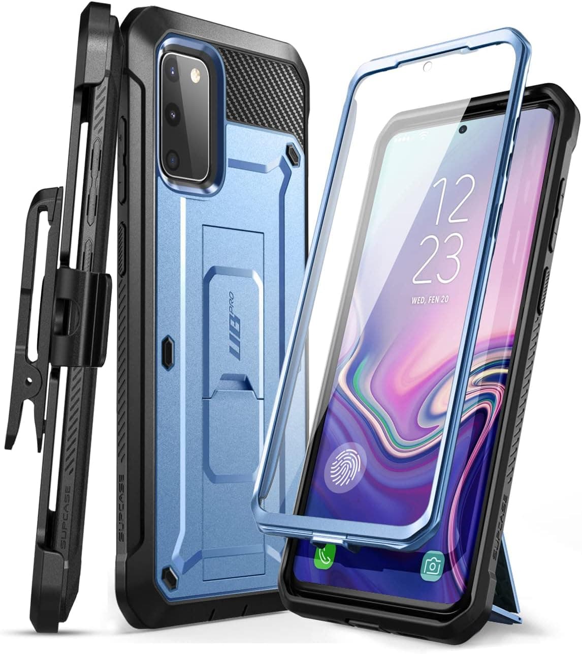 SUPCASE for Galaxy S20 FE Case with Built-in Screen Protector, Blue | Invisible Stand, Charge Port Cover, Belt Clip Holster, Military-Grade Protection, Anti-Slip, Shockproof, Unicorn Beetle Pro