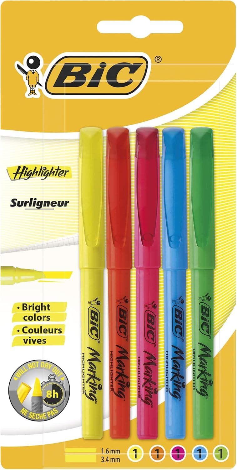 BIC Rotuladores Rotuladores, Set de Rotuladores Ideales para el Hogar, la Oficina y la Escuela, Colores Surtidos, Paquete de 5