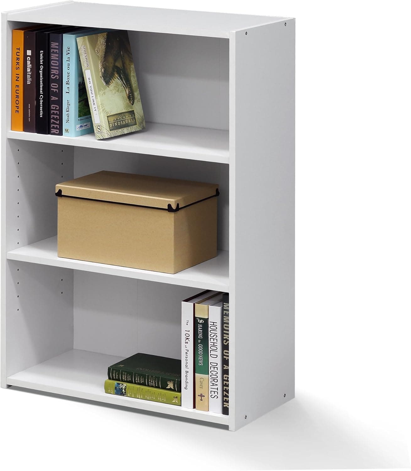 Furinno WRIGHT Estantería moderna de 3 niveles, librería con parte trasera cerrada, 11.6" x 24.5" x 35.3", para sala de estar, dormitorio, oficina en casa, blanco suave
