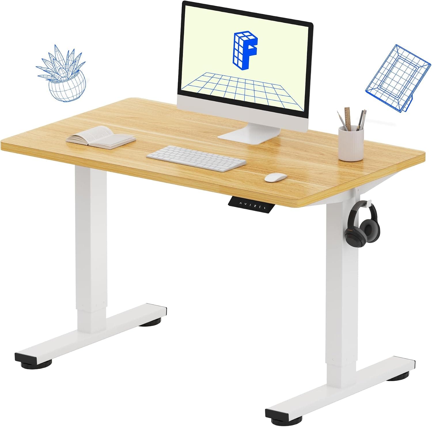 FLEXISPOT EN1 Escritorio de pie de una sola pieza de 40 x 24 pulgadas, arce | Capacidad de 176 libras, escritorio sin interrupciones, oficina en casa, 4 ajustes preestablecidos de memoria, configuración de monitor dual, anticolisión